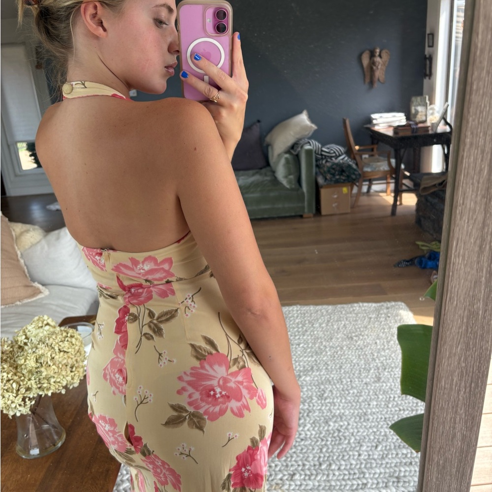 Floral Halter Dress with Pink and Cream Design - Picture 4 of 7